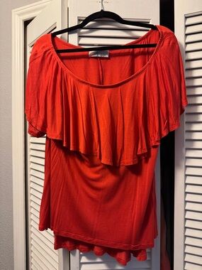FP Beach Bright Red Ruffle Off-Shoulder Tunic Top